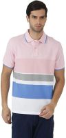 Fahrenheit Striped Men's Polo Neck Pink, White T-Shirt