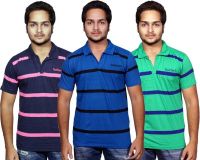 Fanatic Striped Men's Polo Neck Multicolor T-Shirt(Pack of 3)