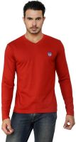 Free Spirit Solid Men's V-neck Red T-Shirt