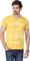 FROST Printed Men's V-neck Yellow T-Shirt