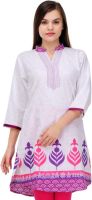 Fuchsia Designs Printed, Woven Women's Straight Kurta(White, Pink, Purple)