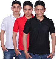 Gdivine Solid Men's Polo Neck Red, White, Black T-Shirt(Pack of 3)