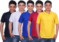 Gdivine Solid Men's Polo Neck Dark Blue, White, Blue, Maroon, Yellow T-Shirt(Pack of 5)