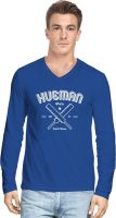 Hueman Printed Men's V-neck Blue T-Shirt