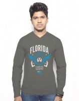 Hueman Printed Men's V-neck Silver T-Shirt