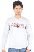 Hueman Printed Men's V-neck Grey T-Shirt