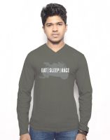 Hueman Printed Men's V-neck Silver T-Shirt