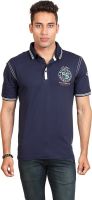 Huetrap Embroidered Men's Polo Neck Blue T-Shirt