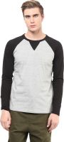 Hypernation Solid Men's Round Neck Grey, Black T-Shirt