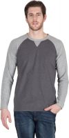 Hypernation Solid Men's Round Neck Black, Grey T-Shirt