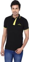 Kraasa Self Design Men's Polo Neck Black, Yellow T-Shirt