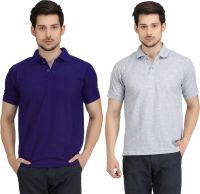 Krazy Katz Solid Men's Polo Neck Blue, Grey T-Shirt(Pack of 2) Krazy Katz Solid Men's Polo Neck Blue, Grey T-Shirt(Pack of 2)