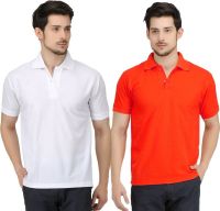 Krazy Katz Solid Men's Polo Neck White, Red T-Shirt(Pack of 2)