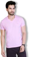 LUCfashion Solid Men's V-neck Pink T-Shirt