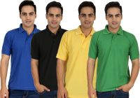 Larwa Solid Men's Polo Neck Black, Blue, Yellow, Green T-Shirt(Pack of 4)