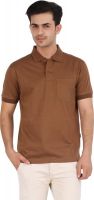Moonwalker Solid Men's Polo Neck Brown T-Shirt