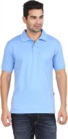 Moonwalker Solid Men's Polo Neck Blue T-Shirt