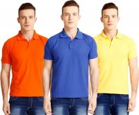 Nimya Solid Men's Polo Neck Blue, Orange, Yellow T-Shirt(Pack of 3)