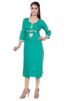Nishika Festive, Casual Embroidered, Solid Women's Kurti(Green)