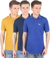 PRO Lapes Solid Men's Polo Neck Yellow, Blue, Blue T-Shirt(Pack of 3)