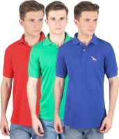 PRO Lapes Solid Men's Polo Neck Multicolor T-Shirt(Pack of 3)