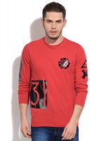 People Printed Men's Round Neck Red T-Shirt