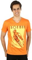 Planet Superheroes Graphic Print Men's V-neck Orange T-Shirt