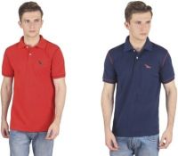 PRO Lapes Solid Men's Polo Neck Red, Dark Blue T-Shirt(Pack of 2) PRO Lapes Solid Men's Polo Neck Red, Dark Blue T-Shirt(Pack of 2)