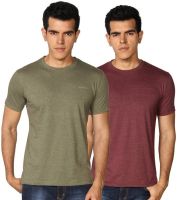 Provogue Solid Men's Round Neck Green, Maroon T-Shirt(Pack of 2)