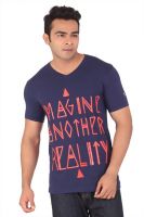 Radbone Printed Men's V-neck Dark Blue T-Shirt