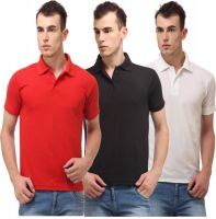 Shoppersstreet Solid Men's Polo Neck Red, Black T-Shirt(Pack of 3)