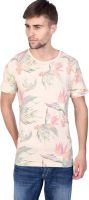 Slub Floral Print Men's Round Neck Multicolor T-Shirt