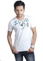 Spur Printed, Solid Men's V-neck White T-Shirt