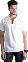 Spur Self Design Men's Polo Neck White T-Shirt