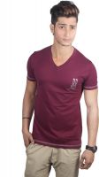 Spur Solid Men's V-neck Maroon T-Shirt