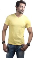 Spur Solid Men's V-neck Yellow T-Shirt