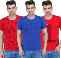 Stylogue Solid, Printed Men's Polo Neck, Round Neck Multicolor T-Shirt(Pack of 3)
