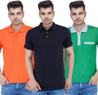 Stylogue Solid, Printed Men's Polo Neck, Round Neck Multicolor T-Shirt(Pack of 3)