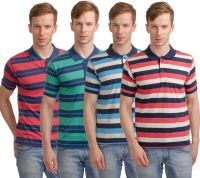 Superjoy Striped Men's Polo Neck Red, Green, Light Blue, Pink T-Shirt(Pack of 4) Superjoy Striped Men's Polo Neck Red, Green, Light Blue, Pink T-Shirt(Pack of 4)