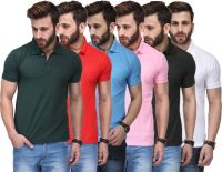 TSX Solid Men's Polo Neck Multicolor T-Shirt(Pack of 6)