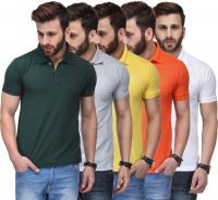 TSX Solid Men's Polo Neck Multicolor T-Shirt(Pack of 5)