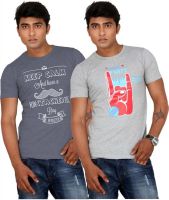 TeesTadka Printed Men's Round Neck Grey T-Shirt(Pack of 2)
