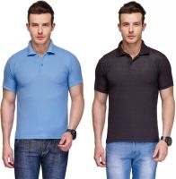 Teesort Solid Men's Polo Neck Black, Blue T-Shirt(Pack of 2)