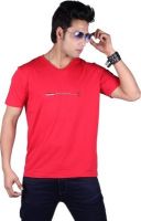 Vivid Bharti Printed Men's V-neck Red T-Shirt