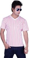 Vivid Bharti Striped Men's V-neck Red T-Shirt