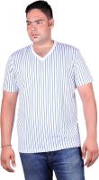 Vivid Bharti Striped Men's V-neck White T-Shirt