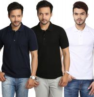 Weardo Solid Men's Polo Neck Black, Blue, White T-Shirt(Pack of 3)