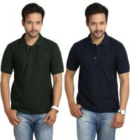 Weardo Solid Men's Polo Neck Blue, Green T-Shirt(Pack of 2) Weardo Solid Men's Polo Neck Blue, Green T-Shirt(Pack of 2)