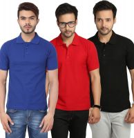 Weardo Solid Men's Polo Neck Black, Red, Blue T-Shirt(Pack of 3)