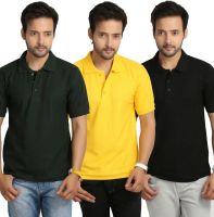 Weardo Solid Men's Polo Neck Yellow, Green, Black T-Shirt(Pack of 3)